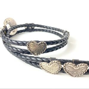 Silver concho heart buckle leather wrap belt